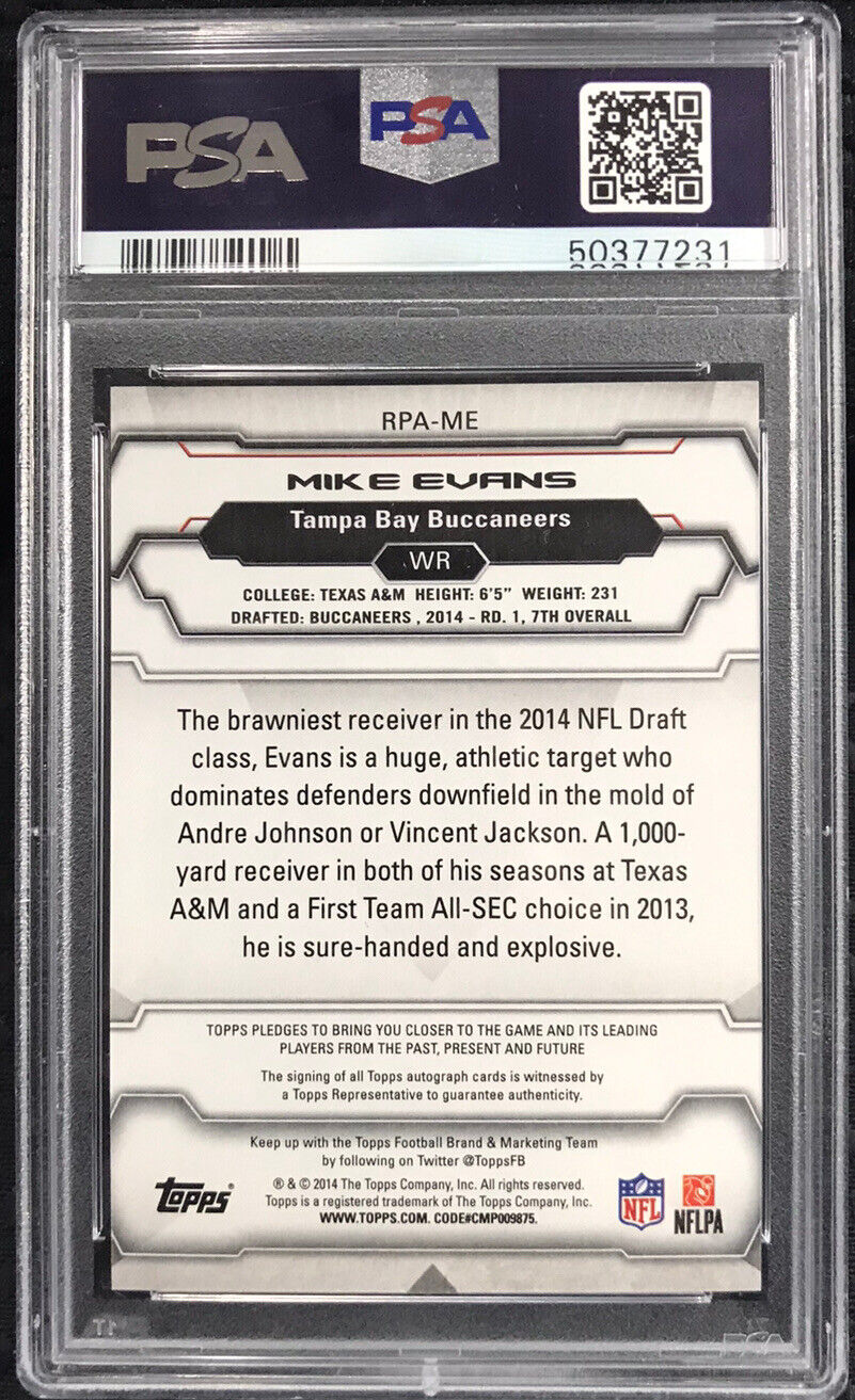 2014 Topps Football Mike Evans Rookie Premiere Auto RC #/90 Bucs PSA 9🔥