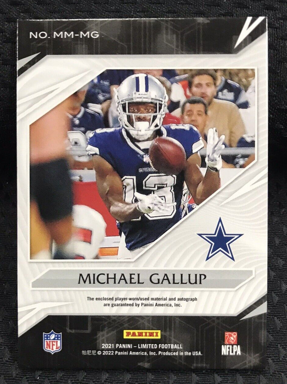 2021 Panini Limited Michael Gallup Material Monikers Teal Patch AUTO 5/5 Cowboys