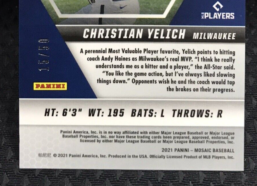 2021 Panini Mosaic Christian Yelich Quick Pitch Purple #47 Brewers /50
