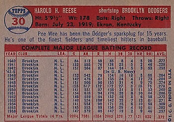 1957 Topps #30 Pee Wee Reese - NM