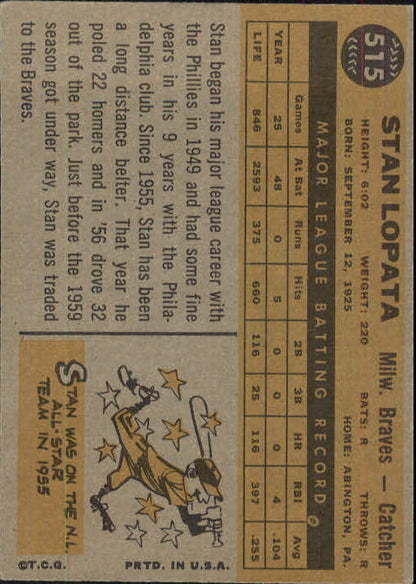 1960 Topps #515 Stan Lopata - Ex+