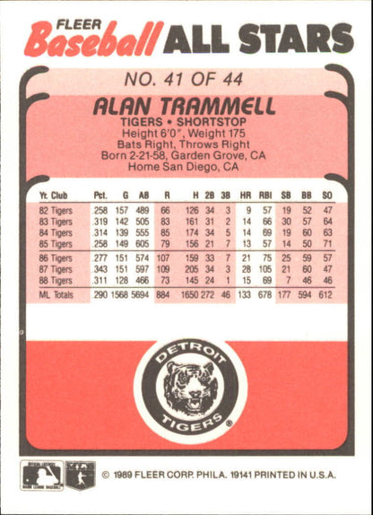 1989 Fleer Baseball All-Stars #41 Alan Trammell - NrMt+