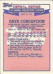 1984 Topps Cereal #20 Dave Concepcion - NrMt+