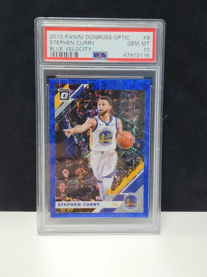 Stephen Curry 2019 Panini Donruss Optic Blue Velocity Basketball Card #8 PSA 10