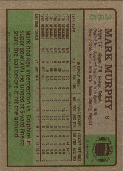 1984 Topps #386 Mark Murphy - NrMt+