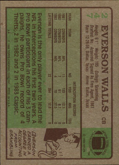 1984 Topps #247 Everson Walls PB - NrMt+
