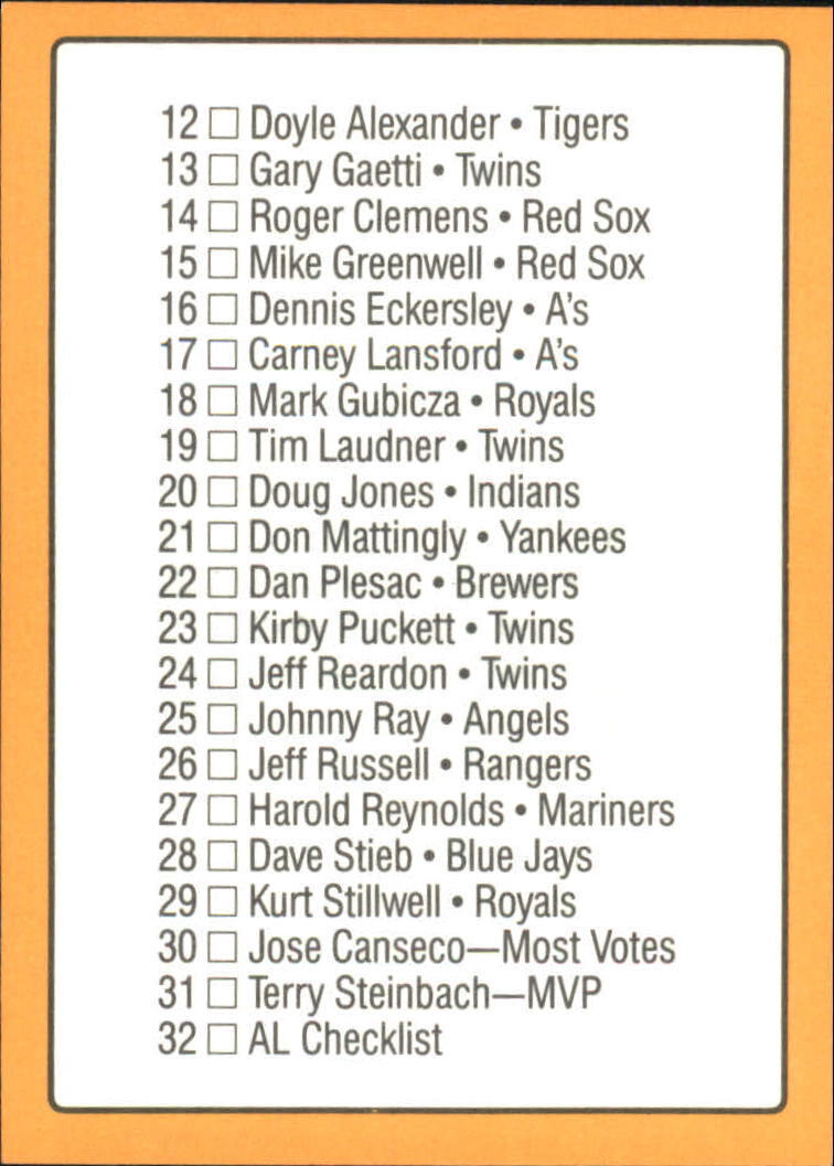 1989 Donruss All-Stars #32 AL Checklist 1-32 - NM