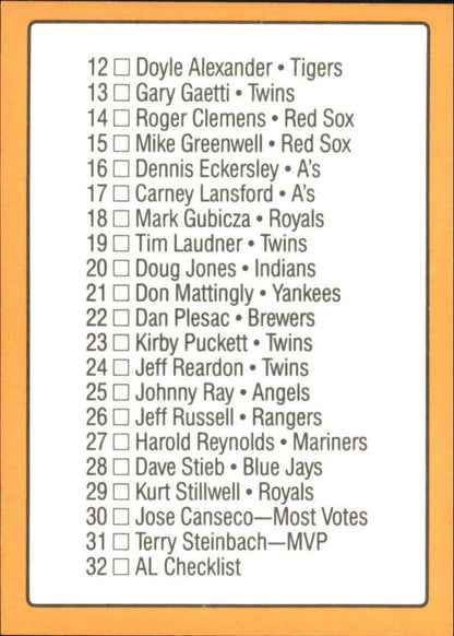 1989 Donruss All-Stars #32 AL Checklist 1-32 - NM