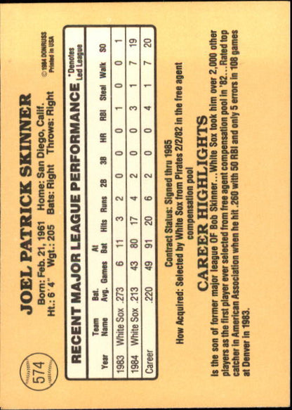 1985 Donruss #574 Joel Skinner - NM