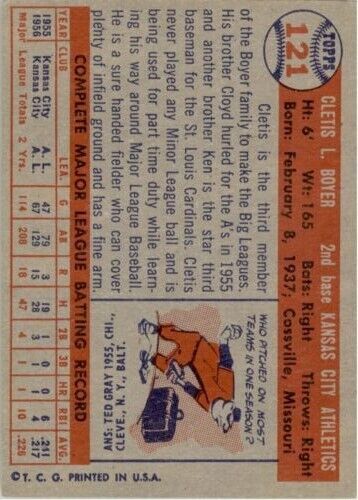 1957 Topps #121 Clete Boyer RC - NM