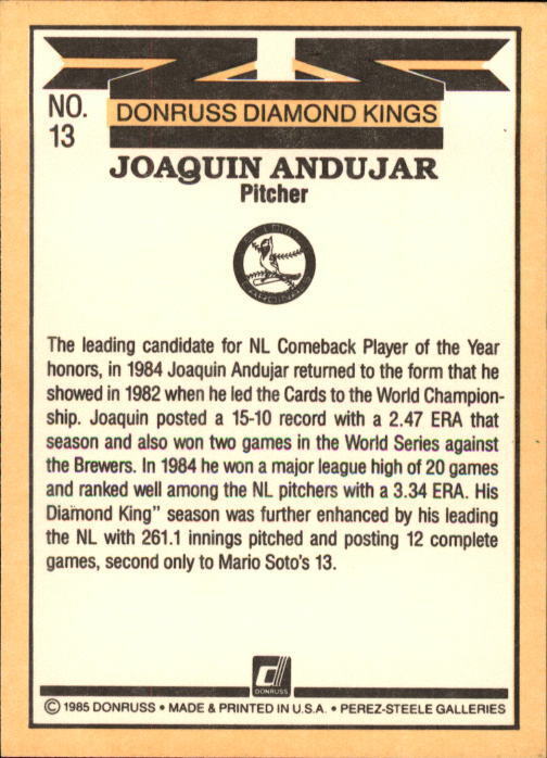 1985 Donruss #13 Joaquin Andujar DK - NM