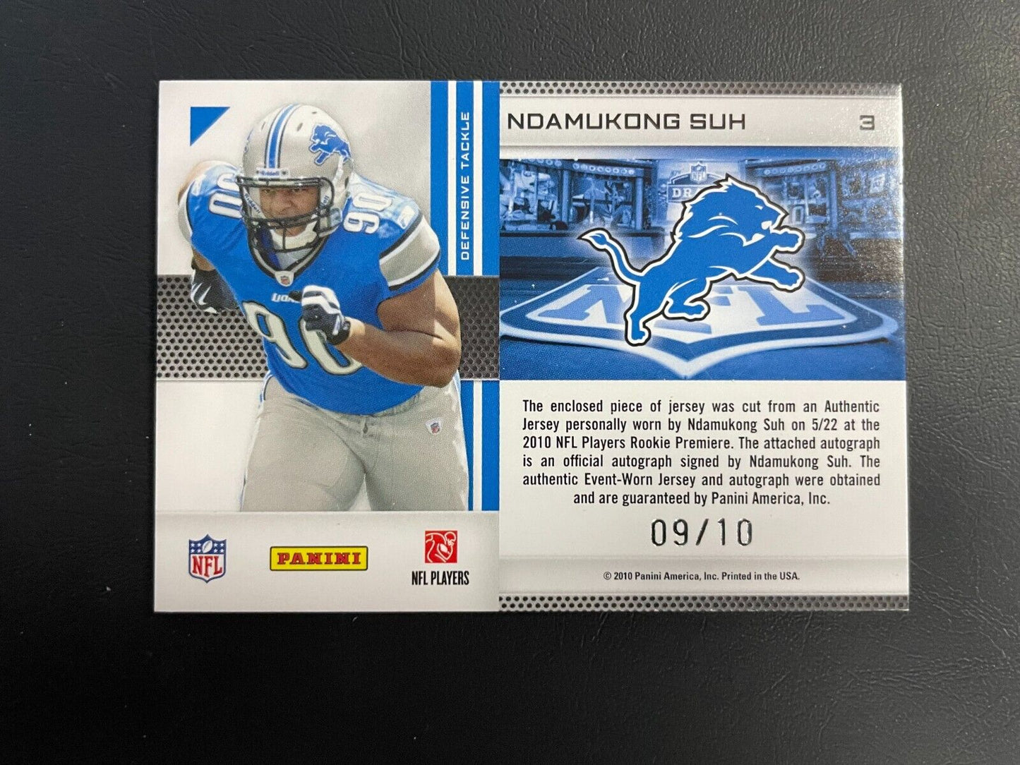 2010 Panini Absolute Memorabilia War Room Ndamukong Suh Auto RC Jersey Patch /10