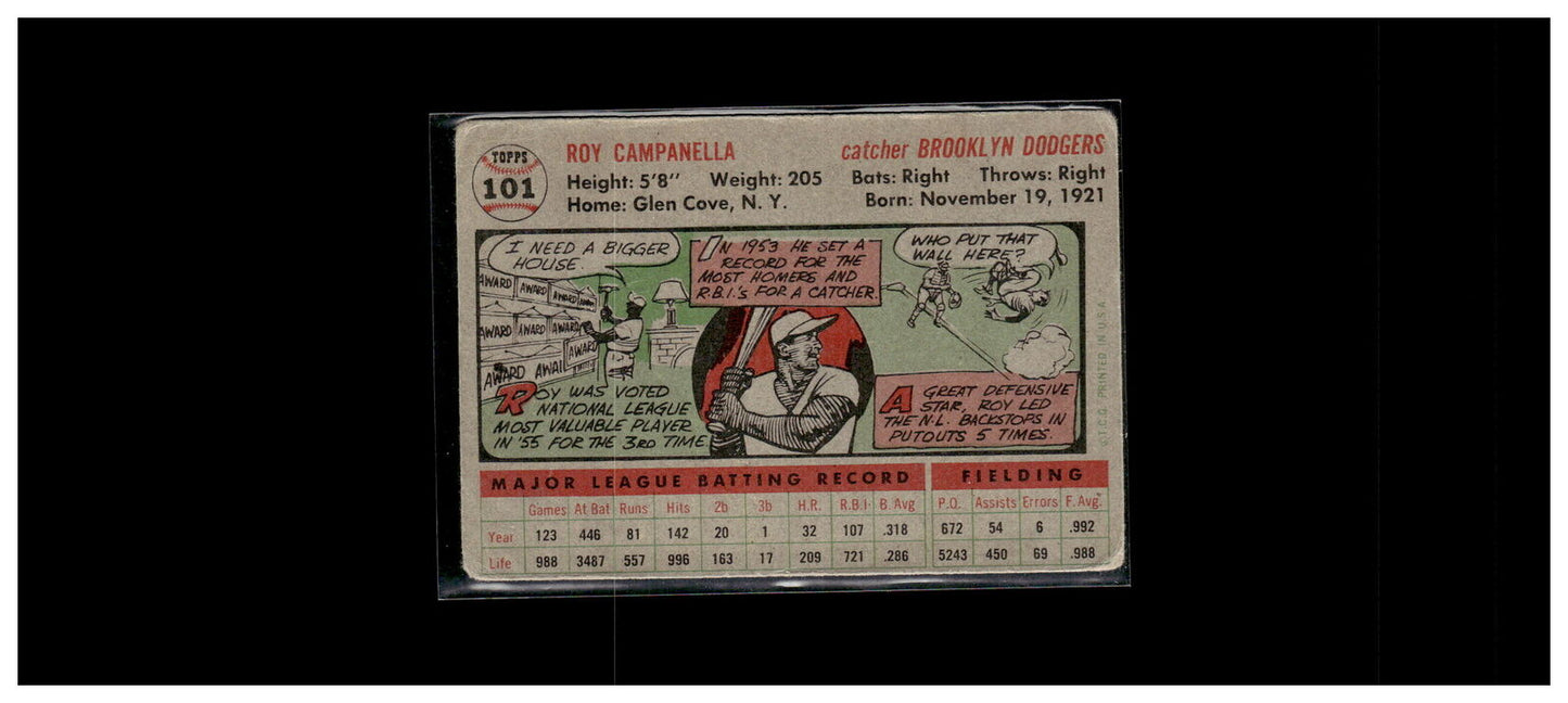 1956 Topps #101a Roy Campanella White Back