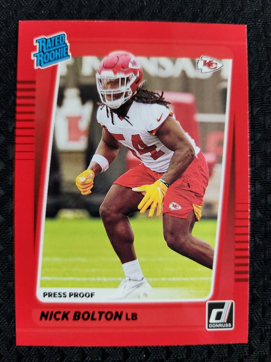 2021 Donruss Rated Rookie Red Press Proof Nick Bolton Kansas City Chiefs #324
