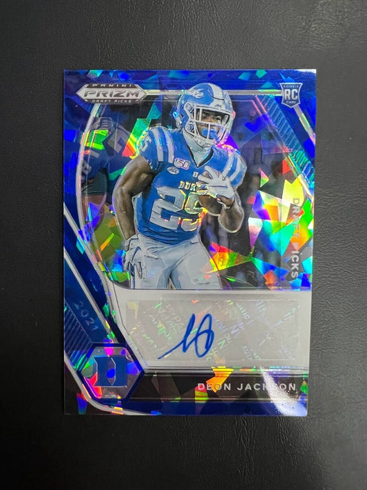 2021 Panini Prizm Draft Picks RC Blue Ice /75 Deon Jackson #DPA-DJA Auto J