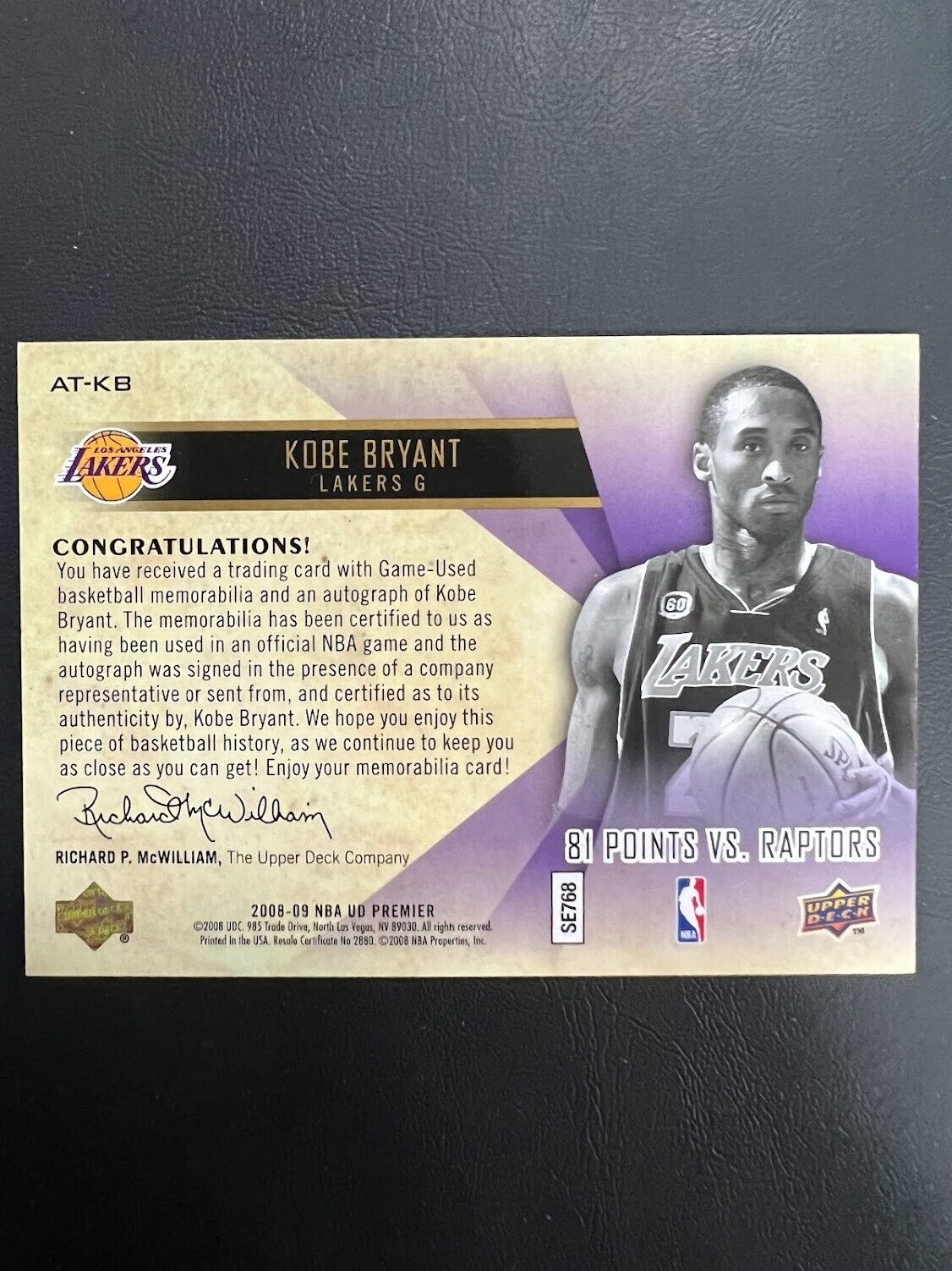 KOBE BRYANT 2008-09 Upper Deck UD Premier Attractions Game Used Jersey –  BoxSeat Collectibles
