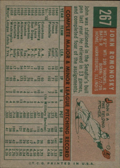 1959 Topps #267 John Romonosky RC - NM