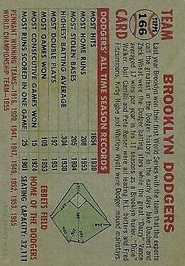 1956 Topps #166 Brooklyn Dodgers TC - Vg+
