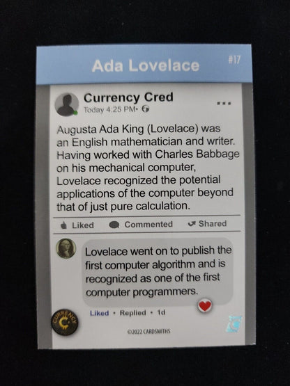 2022 Cardsmiths Currency 1st Edition ADA LOVELACE #17 Rookie RC Currency