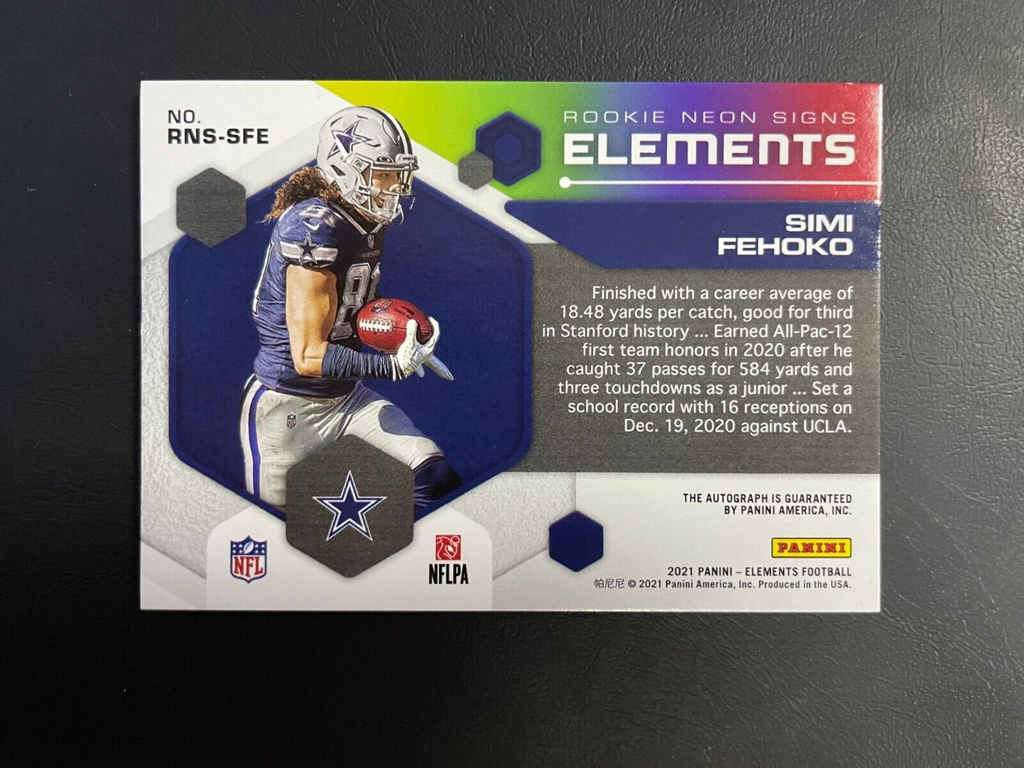 2021 Panini Elements Simi Fehoko RC Auto Rookie Neon Signs /50 Cowboys