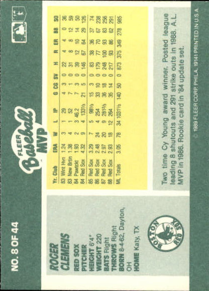 1989 Fleer Baseball MVP's #8 Roger Clemens - NrMt+