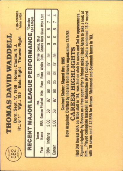 1985 Donruss #582 Tom Waddell - NM
