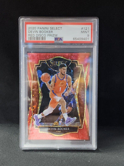 2020 Devin Booker Select Premier Level Red Disco Prizm /49 PSA 9 #121