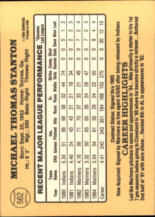 1985 Donruss #562 Mike Stanton - NM