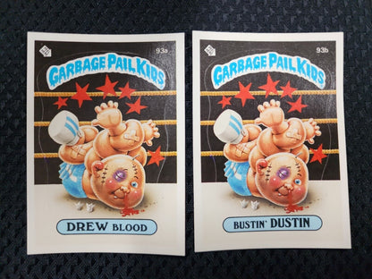 DREW BLOOD, 1986 Topps Garbage Pail Kids, #93a, BUSTIN DUSTIN #93b series 3