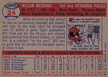 1957 Topps #24 Bill Mazeroski RC - NM