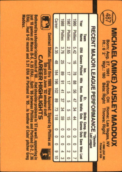 1989 Donruss #487 Mike Maddux - NM