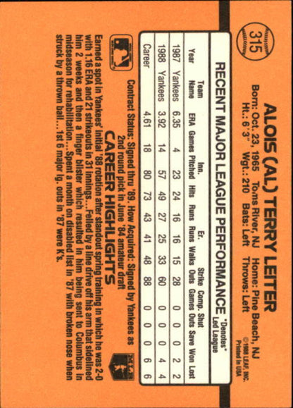 1989 Donruss #315 Al Leiter - NM