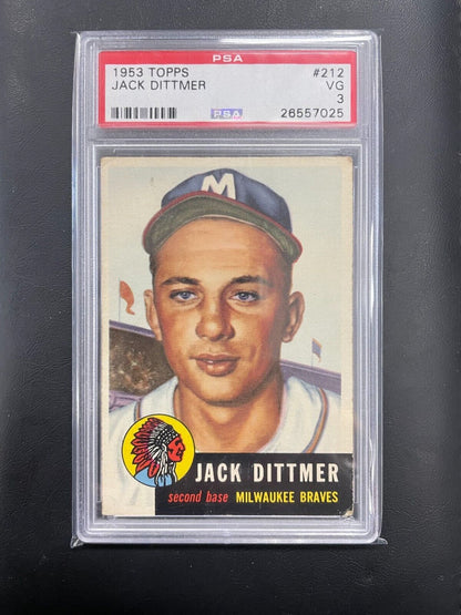 1953 Topps Jack Dittmer #212 Braves PSA VG 3