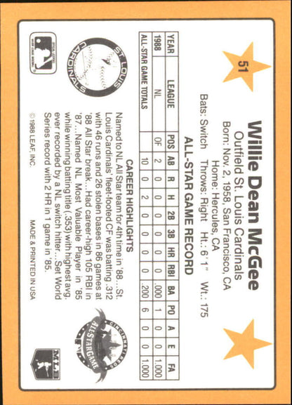 1989 Donruss All-Stars #51 Willie McGee - NM