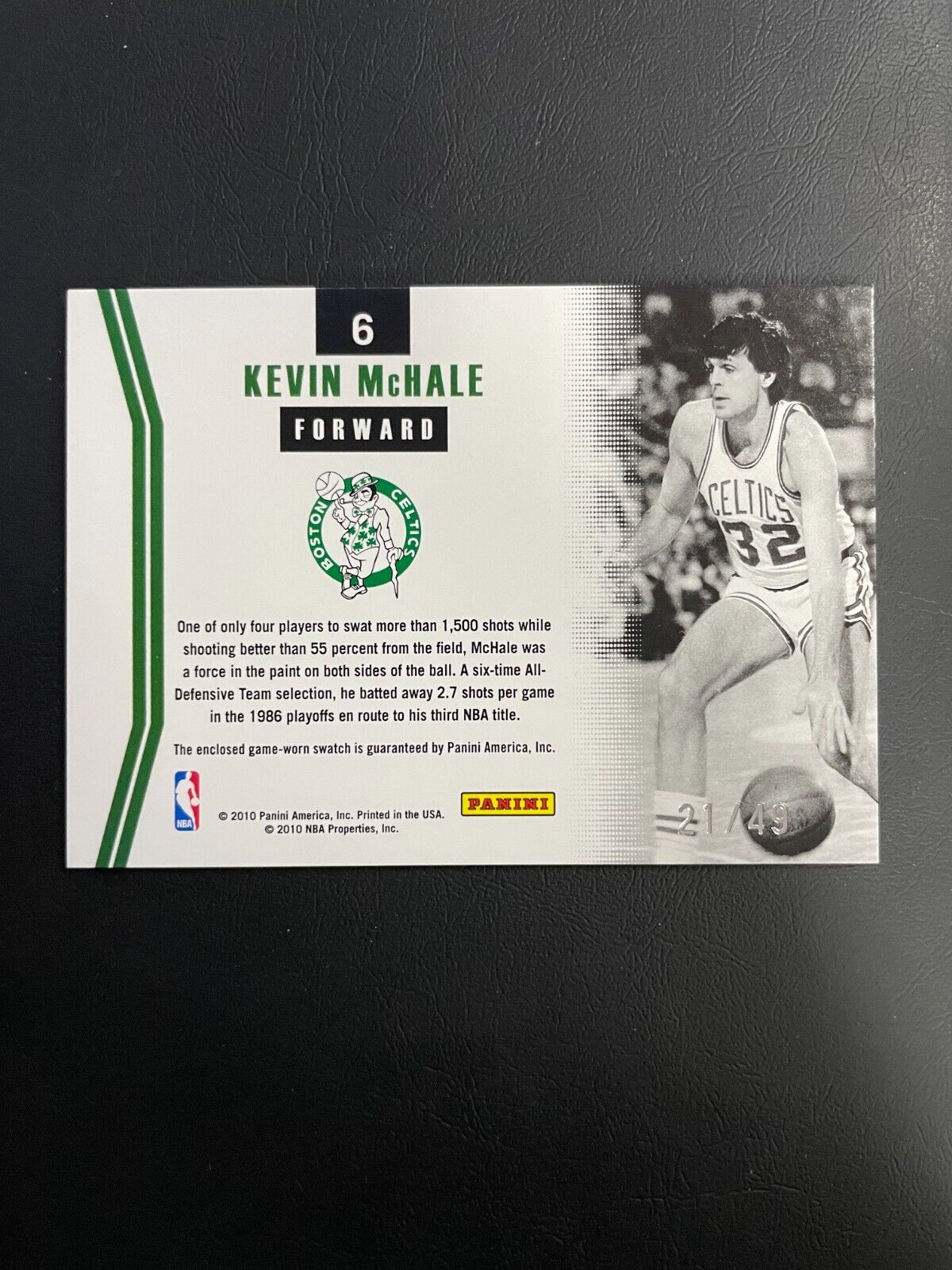 2010-11 Donruss Masters Materials Prime /49 Kevin McHale #6 Boston Celtics