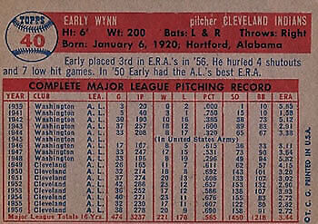 1957 Topps #40 Early Wynn - NM