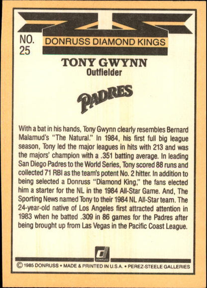 1985 Donruss #25 Tony Gwynn DK - NM