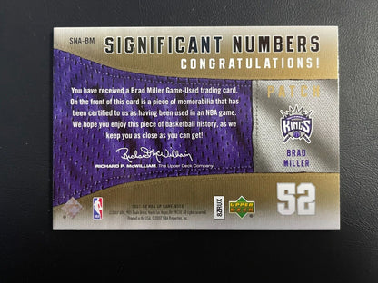 2007/08 UPD Significant Numbers Brad Miller /35 Game Used Patch #52