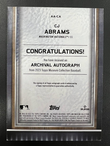 2023 Topps Museum Collection CJ Abrams Archival Auto #/50 Washington Nationals J