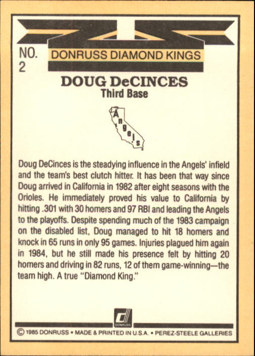 1985 Donruss #2 Doug DeCinces DK - NM