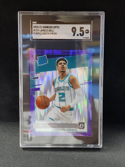 2020-21 Optic LaMelo Ball Rated Rookie Purple Shock Prizm RC - SGC 9.5 MINT+