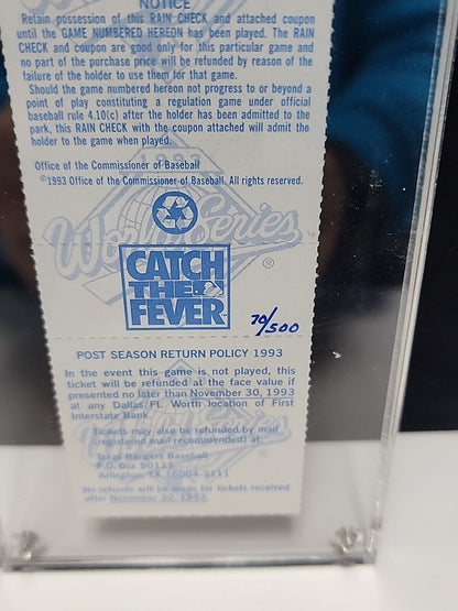 Nolan Ryan signed 1993 World Series phantom ticket /500 Retirement Year.!