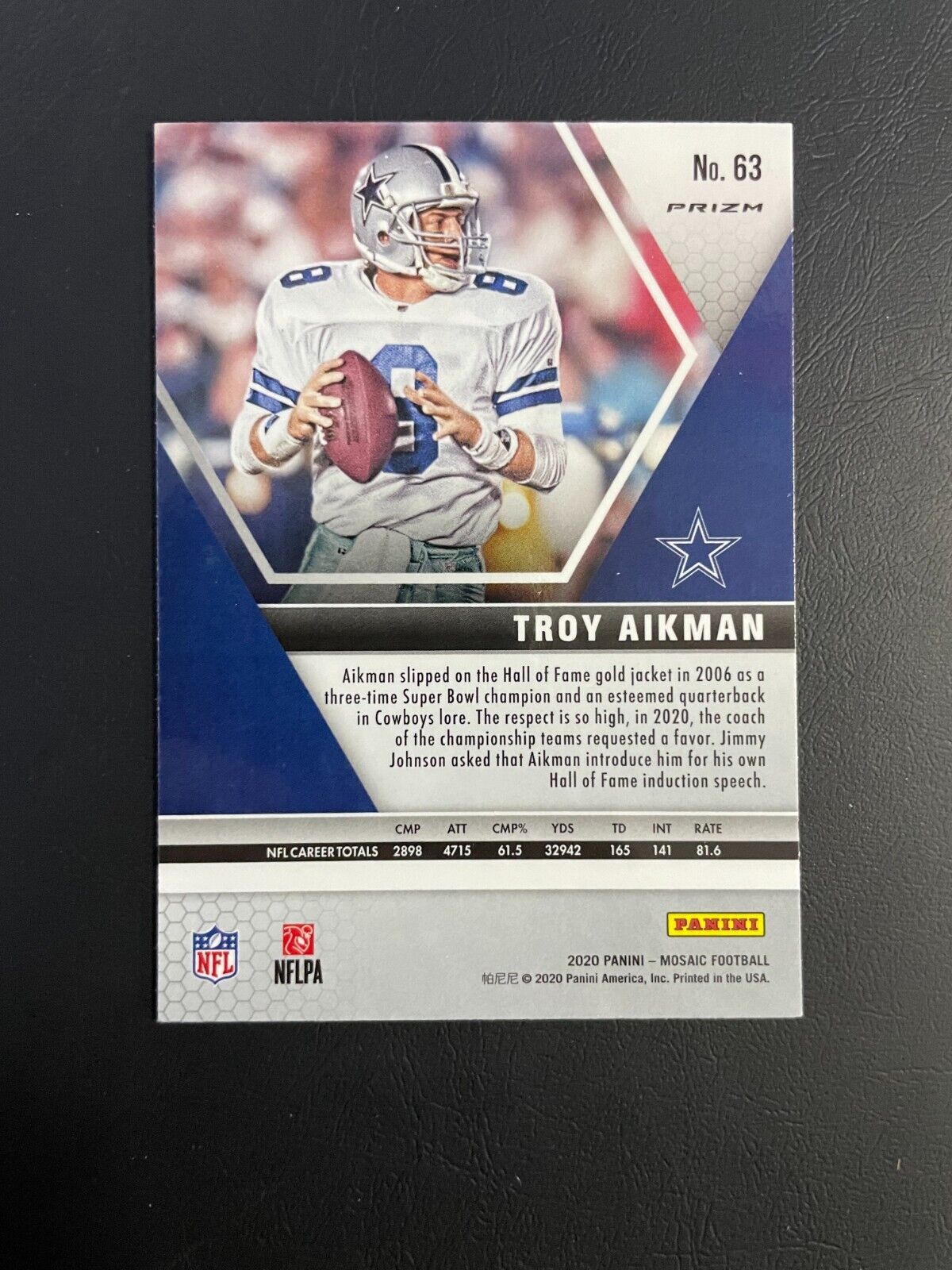 2020 Panini Mosaic Troy Aikman Peacock Prizm SSP Cowboys No.63