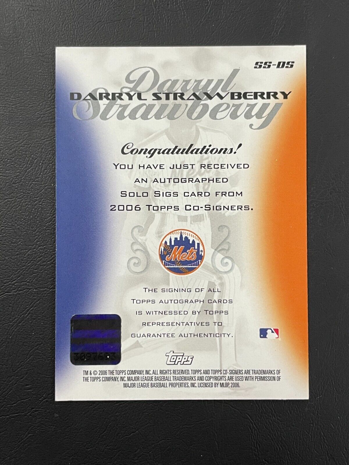 2006 Topps Co Signers Solo Sig Darryl Strawberry Auto New York Mets