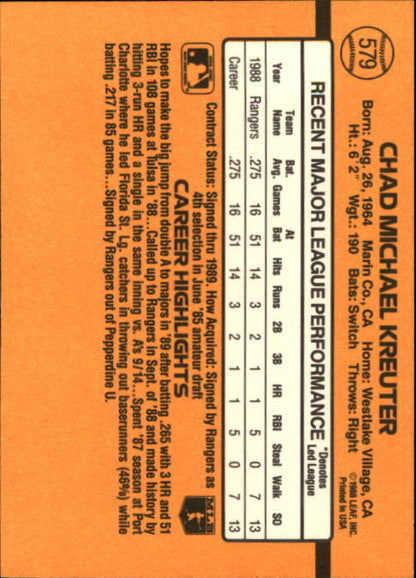 1989 Donruss #579 Chad Kreuter DP RC - NM