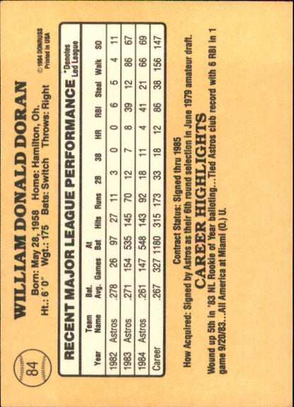 1985 Donruss #84 Bill Doran - NM