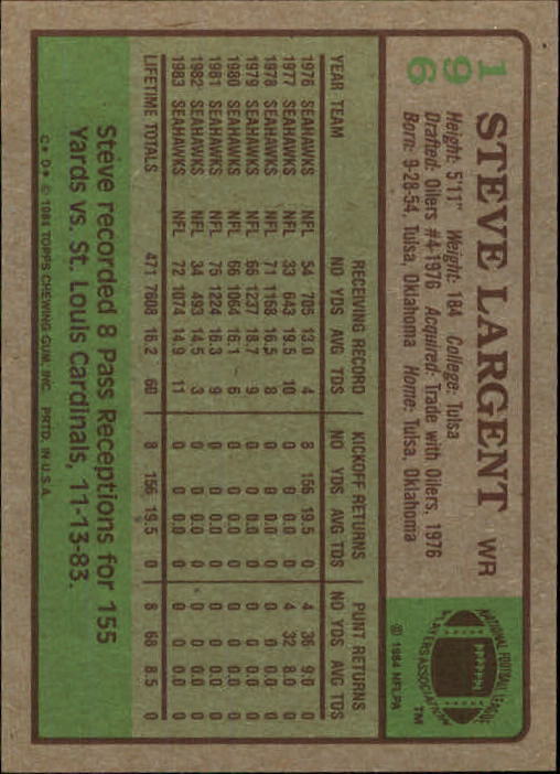 1984 Topps #196 Steve Largent - NrMt+
