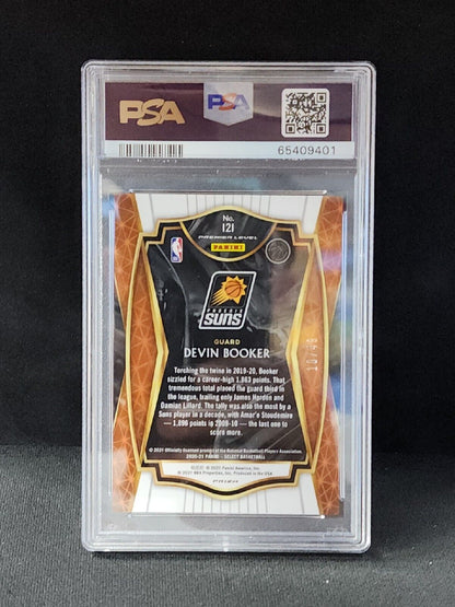 2020 Devin Booker Select Premier Level Red Disco Prizm /49 PSA 9 #121