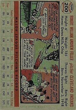 1956 Topps #200 Bob Feller - Vg+