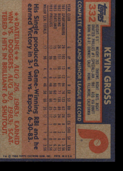 1984 Topps #332 Kevin Gross RC - NM